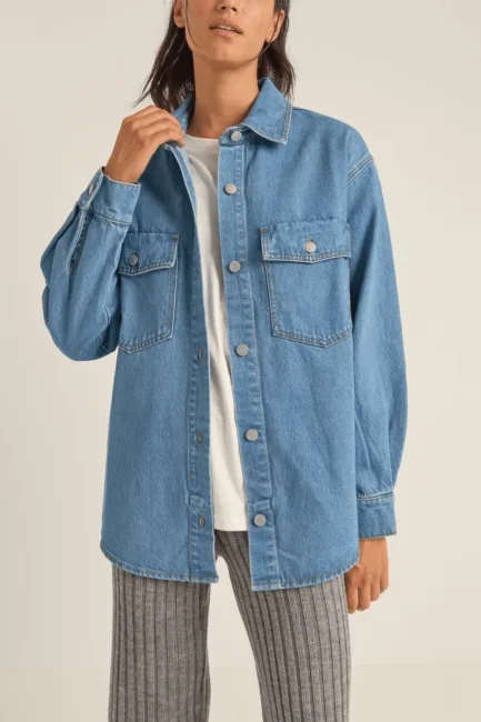 Rhythm Oversized Denim Shacket Washed Blue-S