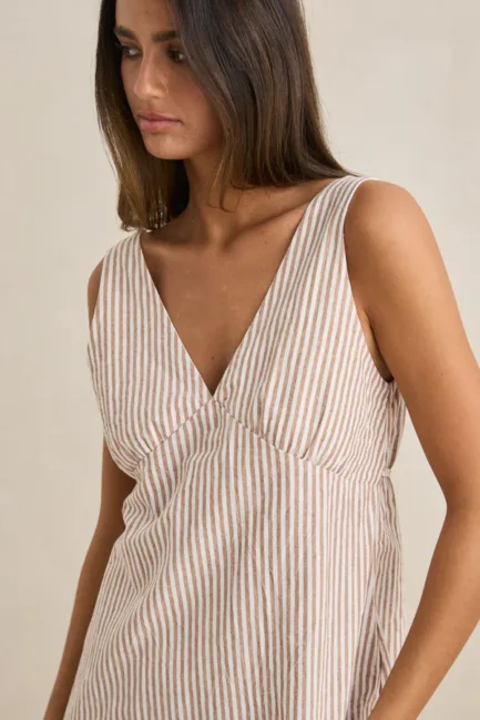 Rhythm Valley Stripe Mini Dress Tan