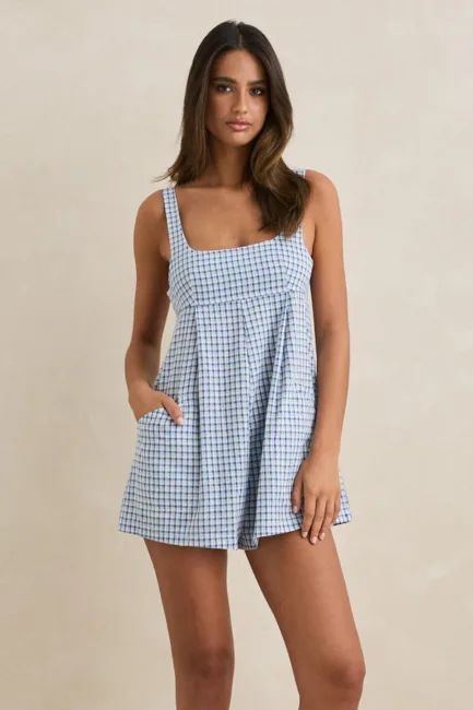 Rhythm Lola Check Romper Blue