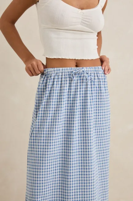 Rhythm Lola Check Tiered Maxi Skirt Blue