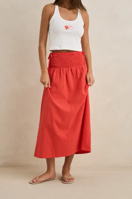 Rhythm Alana Tie Slide Maxi Skirt Red