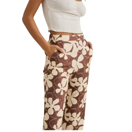 Rhythm Melia Floral Wide Leg Pant Chocolate