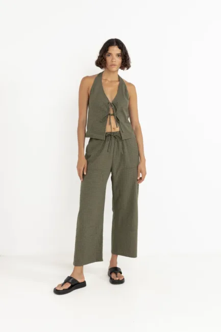 Rhythm Louise Check Drawstring Pant Olive