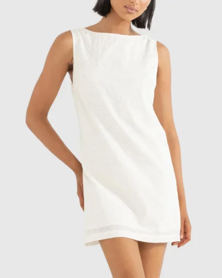 Rhythm Porto Eyelet Mini Dress Natural