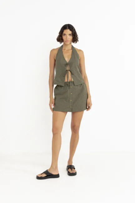 Rhythm Louise Check Halter Top Olive